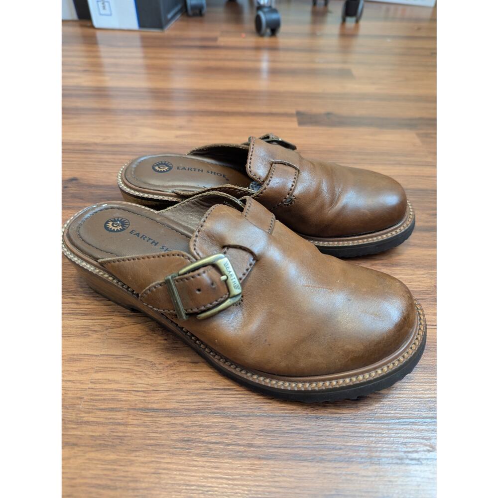 Earth Shoes Leather Buckle Clogs Size 8.5 Brown Boho Minimalist Casual - Picture 3 of 6